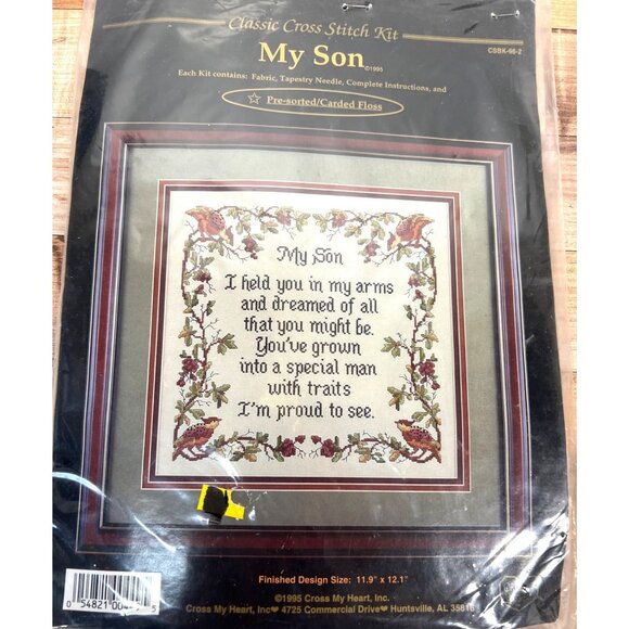 Classic Cross Stitch Kit My Son" By Cross My Heart Inc. Pre-Sorted Carded Floss - Picture 1 of 5